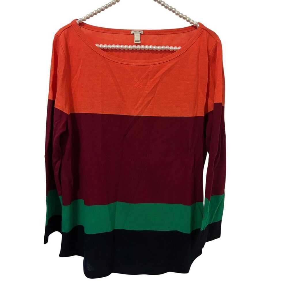 J Crew Sweater Womens Large preppy Stripe Pullover Long Sleeve Rayon Linen